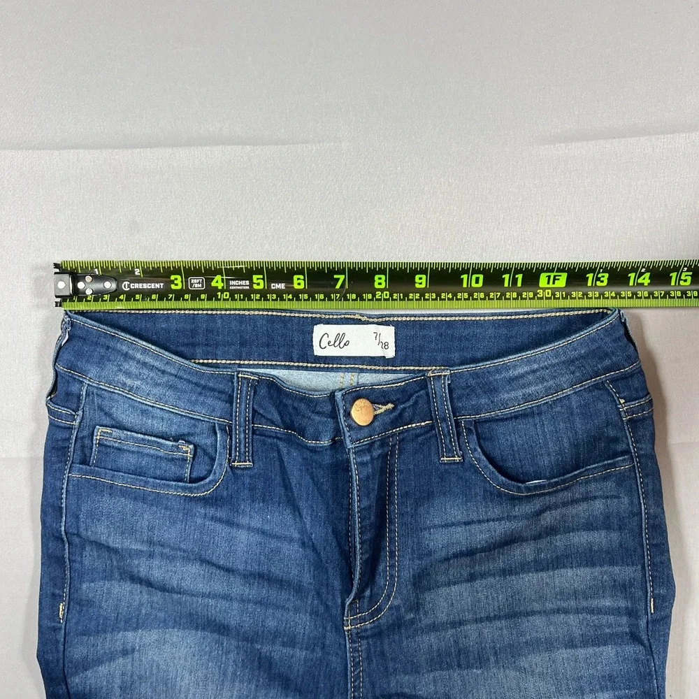 Cello Skinny Jeans Womens 7x28 Blue Whiskered Denim Cotton Medium Wash Mid Rise